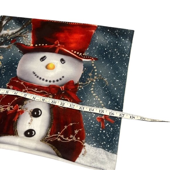 2 Cushion Covers Beautiful Snowmen Red Hat and Scarf 17" x 17" NO Pillows - Picture 6 of 9